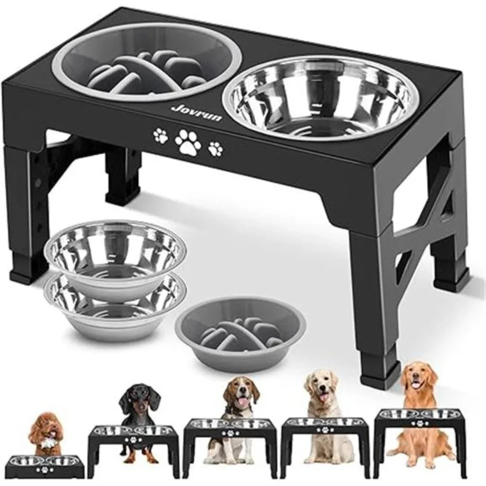Elevated Dog Bowls, Dog Feeder with 2 Stainless Steel Dishes &1 Slow Feeder